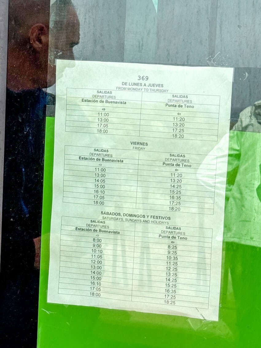 Orari Autobus Punta de Teno Itinerario 7 Giorni Tenerife