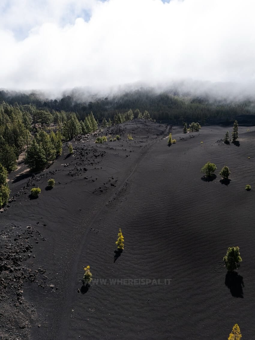Sentiero nel Pietrisco Vulcanico PR-TF 43 Vulcano Chinyero Tenerife Drone View